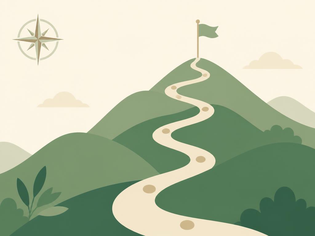 Illustration of a winding path with milestones leading to a flag